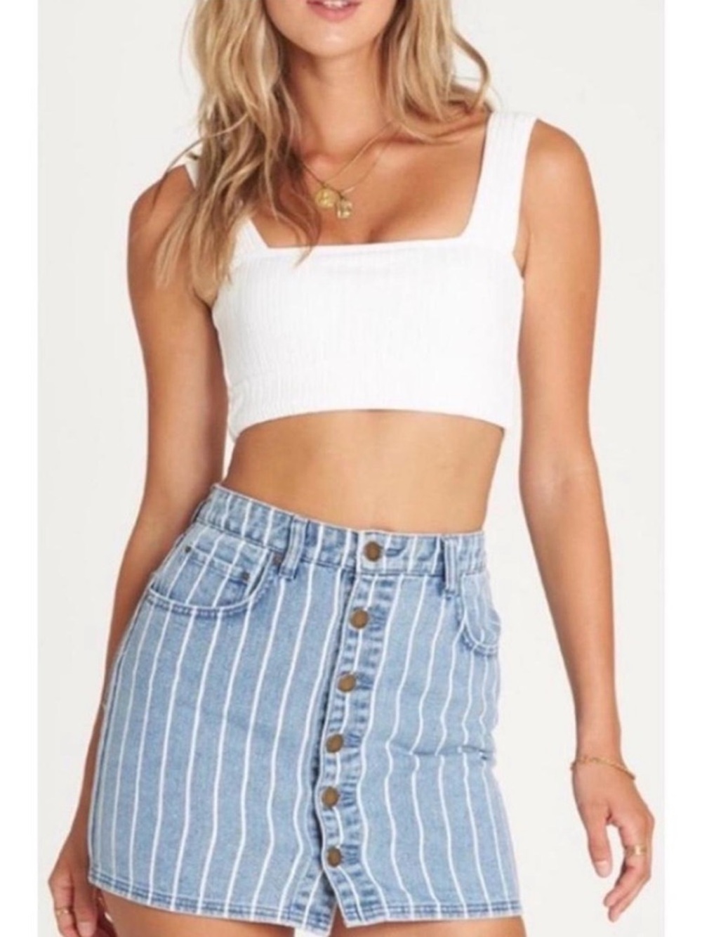 Billabong Y2K Striped Button Front Denim Mini Skirt 100% Cotton Size 25